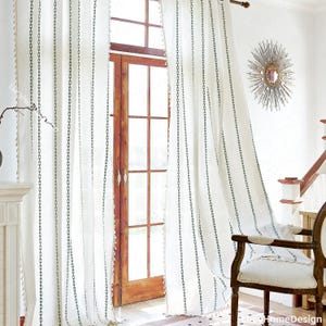 Striped Curtain, Boho Curtains, Countryside Style Drapery, Cotton Linen Curtains, Custom Size Curtain, Linen Curtain Panel, Room Bedroom