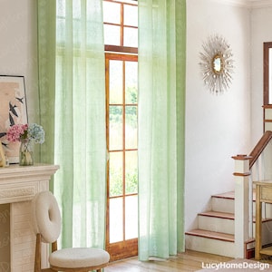 Green Curtain, Boho Curtains, Countryside Style Drapery, Cotton Linen Curtains, Custom Size Curtain, Linen Curtain Panel, Room Bedroom