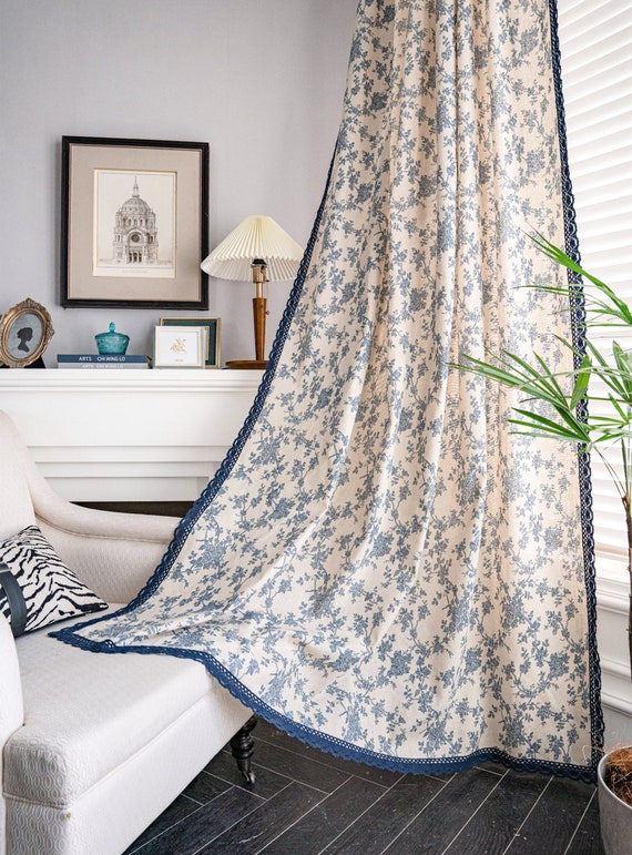 New Home Curtain Boho Style Curtains Navy Blue Tassels Etsy