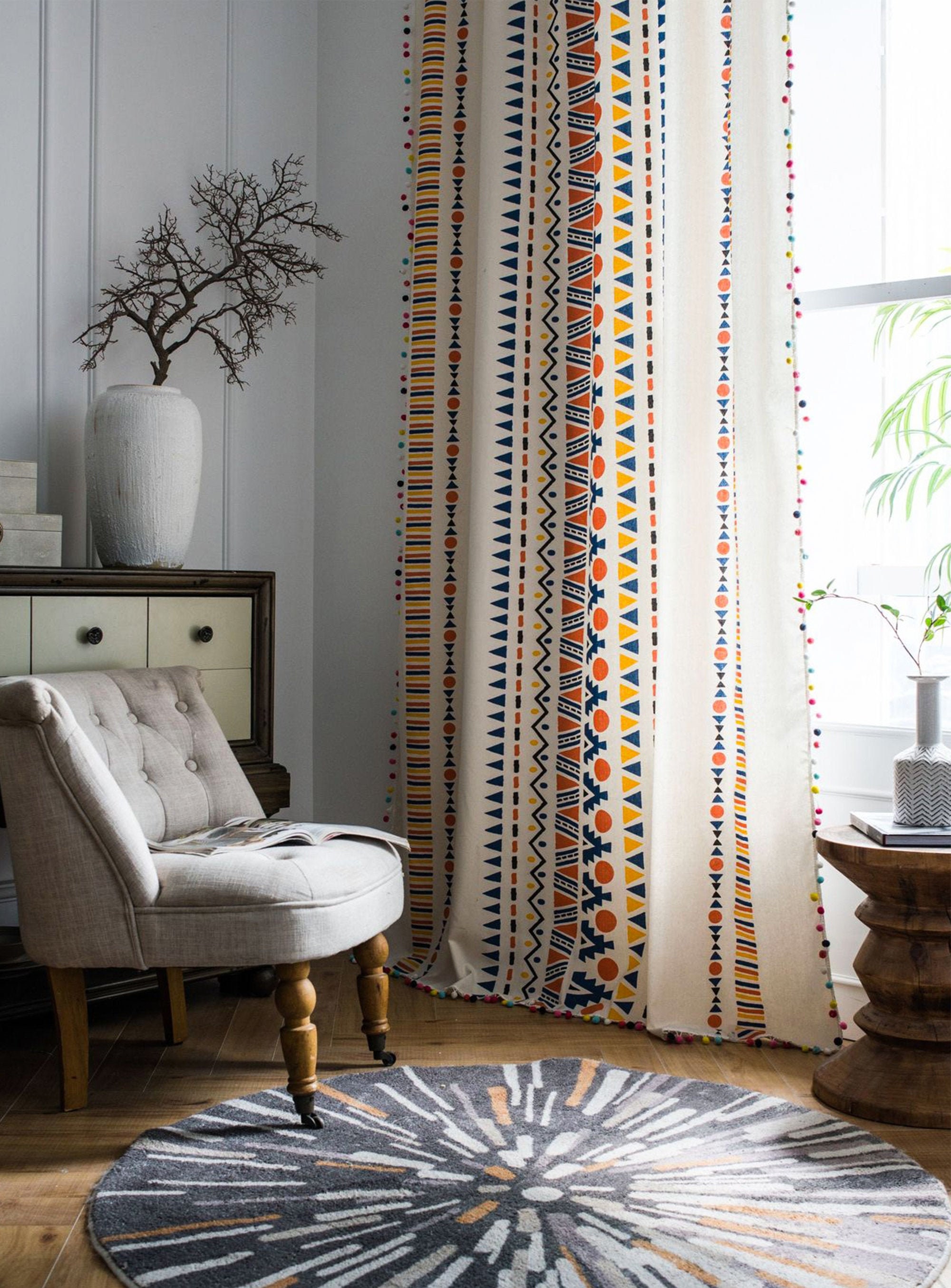 Cotton Linen Curtain Boho Curtain Stripe Curtains Wrinkle Etsy Australia