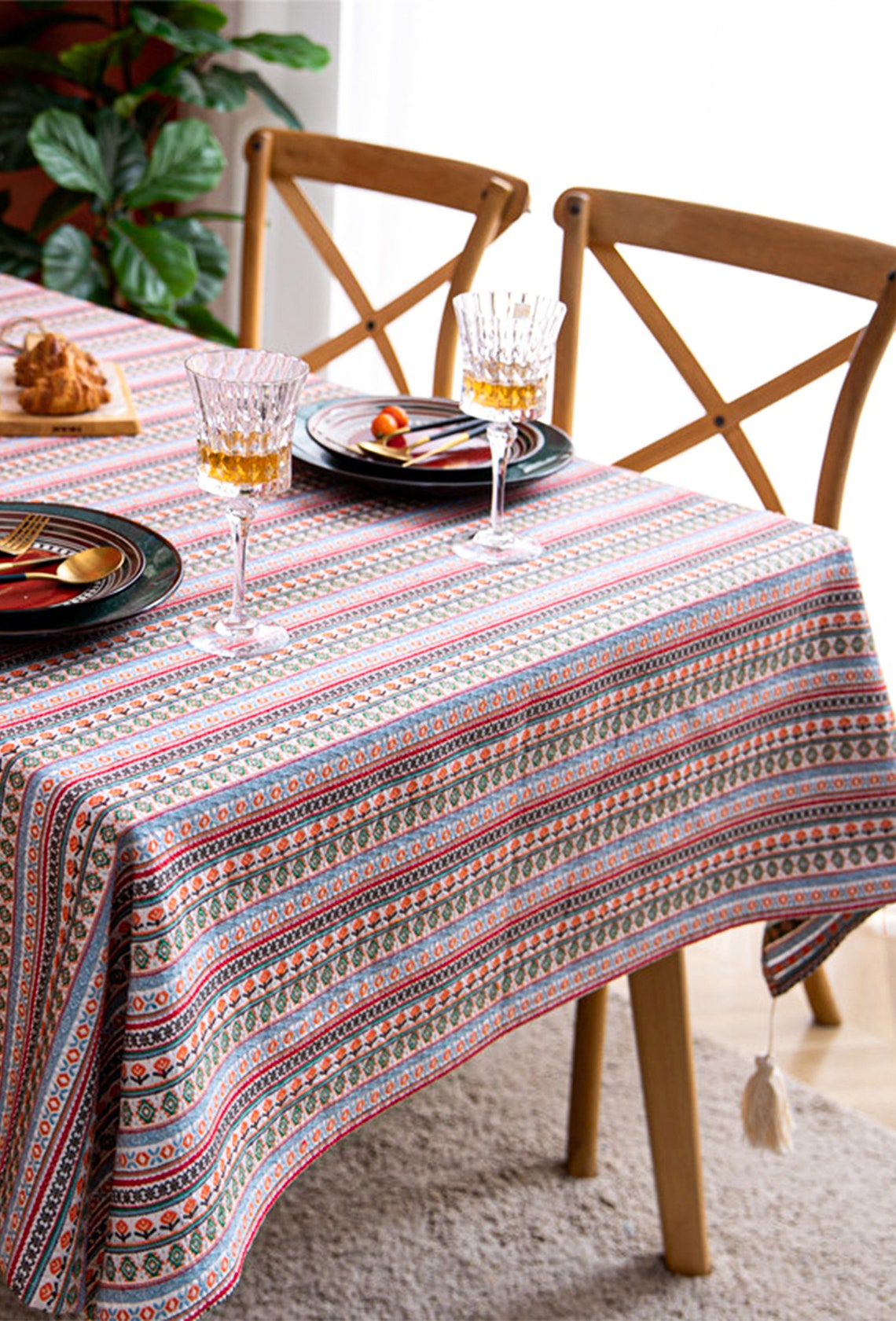 Bohemian TableclothLinen Tablecloth Rustic Table Linen Etsy