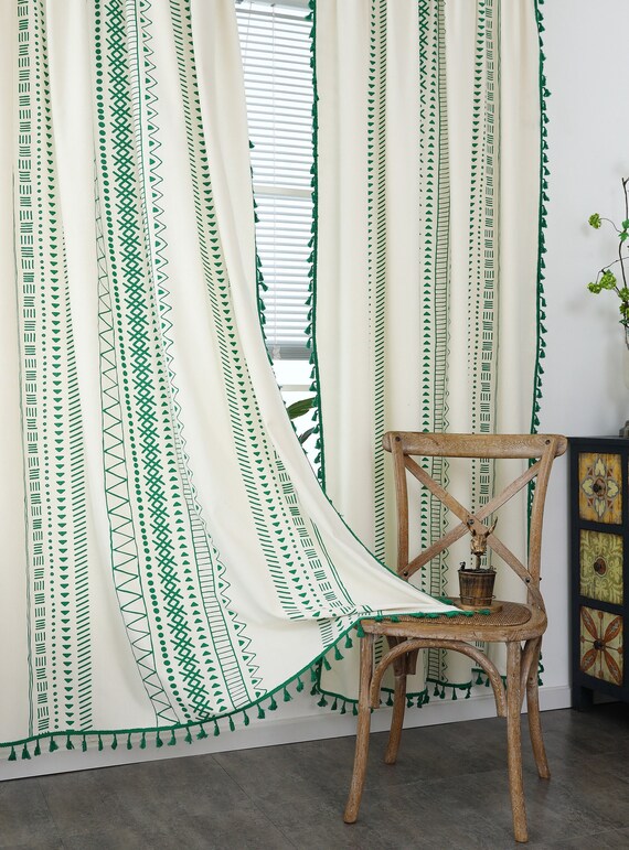 Green and Yellow Boho Curtains Living Room Curtain Bedroom - Etsy