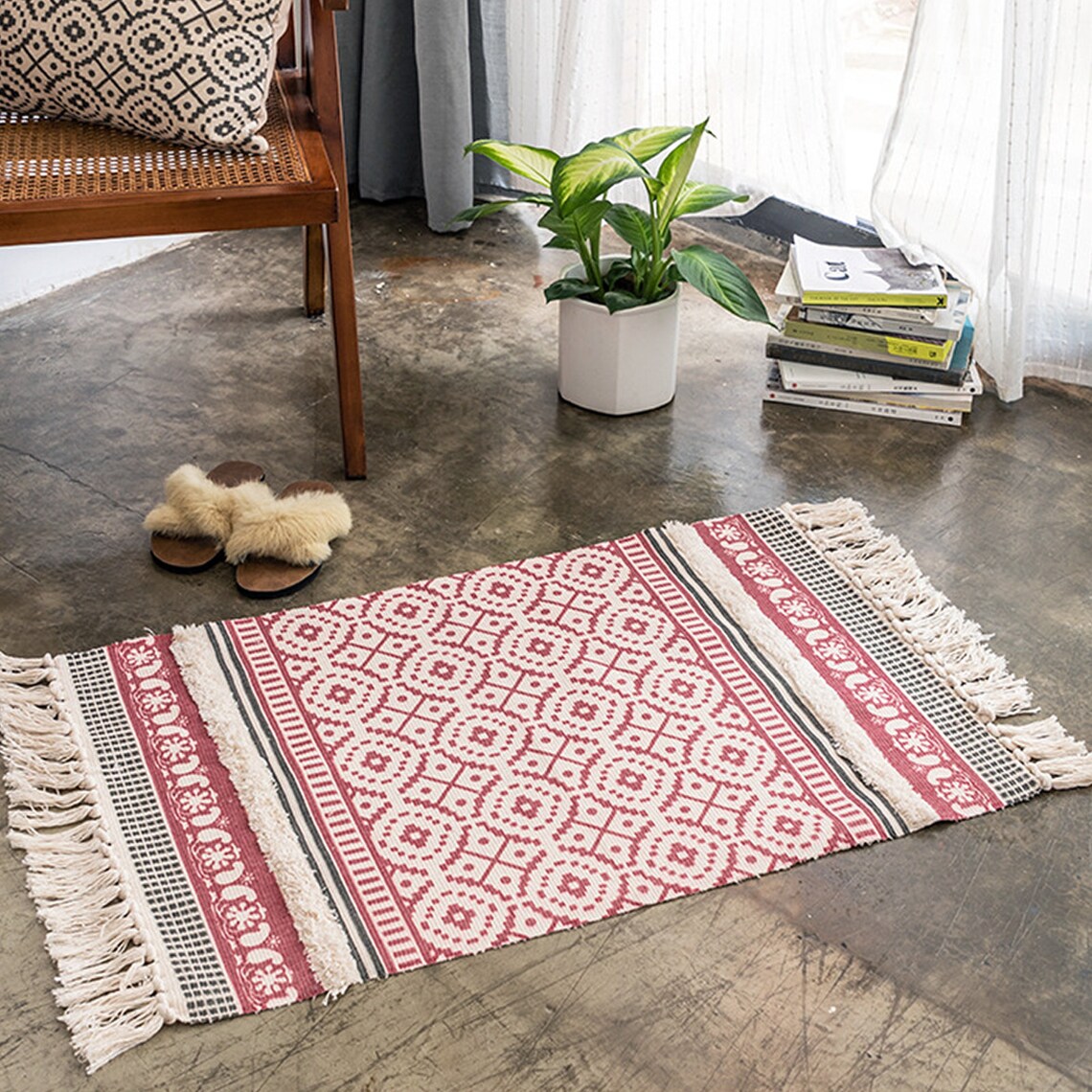 Geometric Rugs boho Rugs Nordic Rugs Cotton Printed Rug Etsy