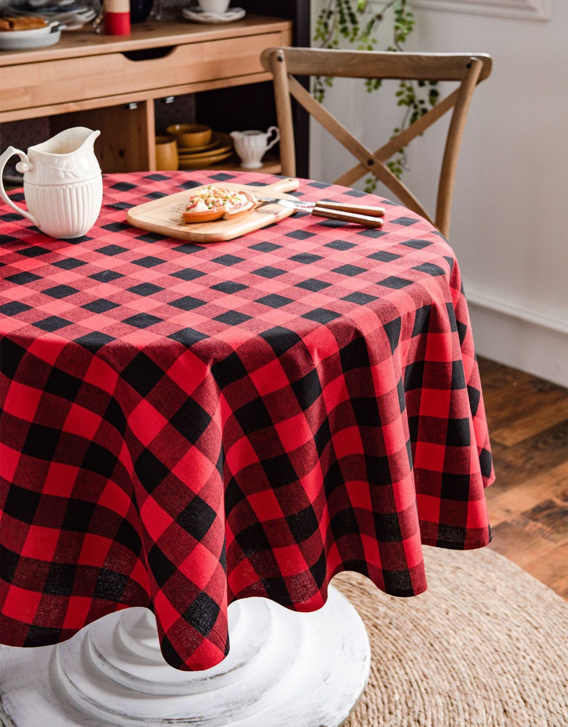 Plaid Tablecloth Linen Tableclothround Linen Etsy UK