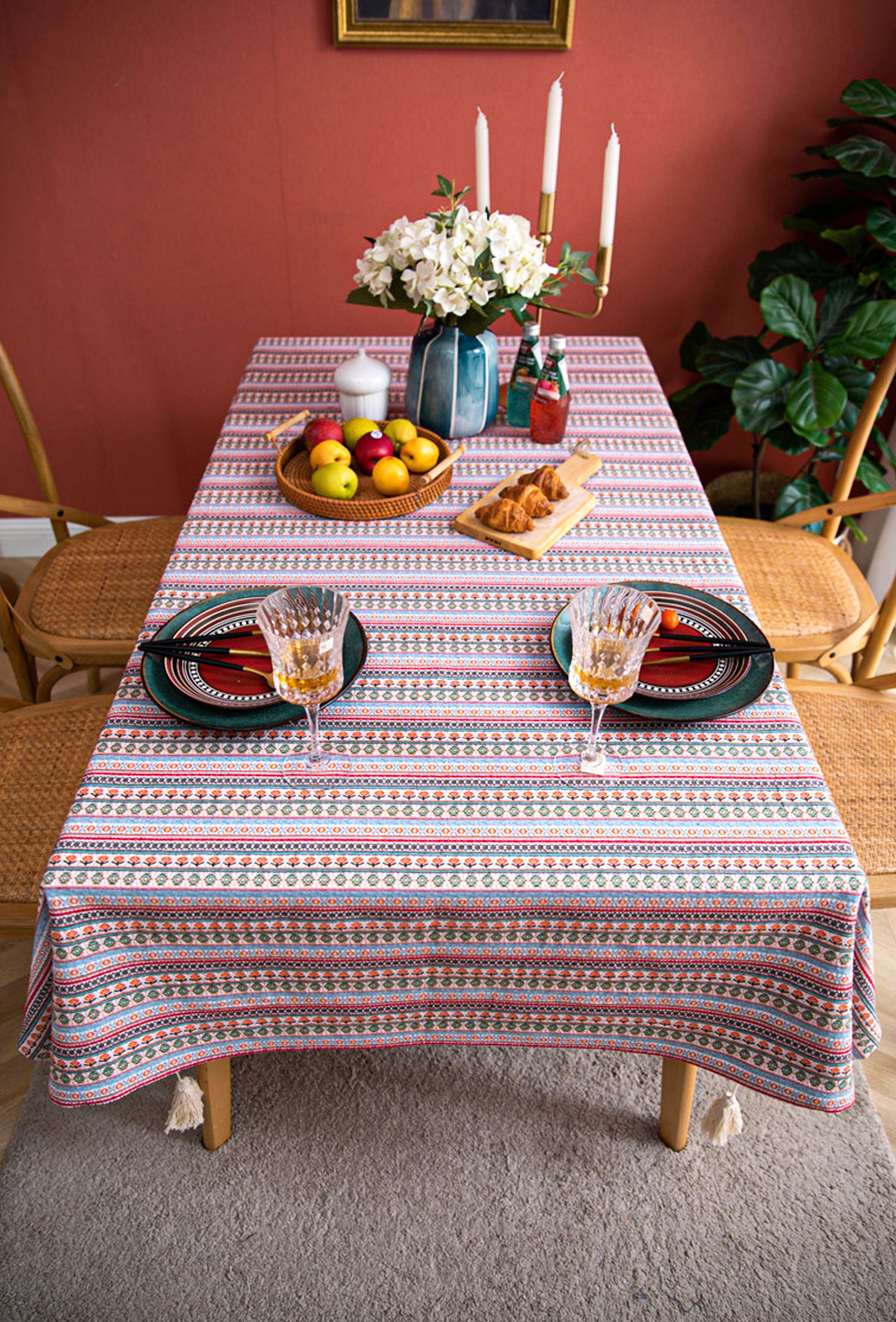 Bohemian Tableclothlinen Tablecloth Rustic Table Linen Etsy UK