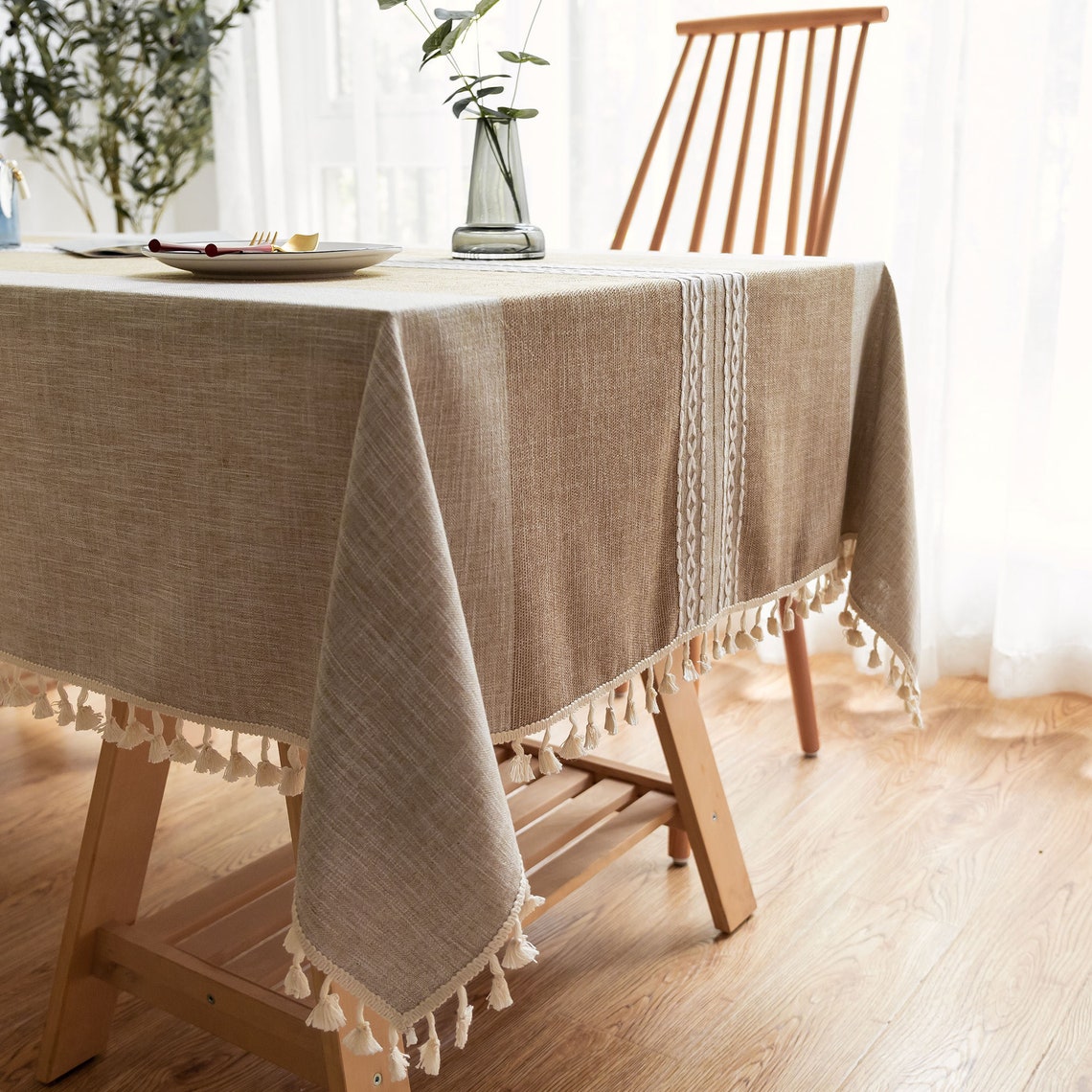 Linen Tablecloth tassel Tablecloth Various Sizes Grey Etsy