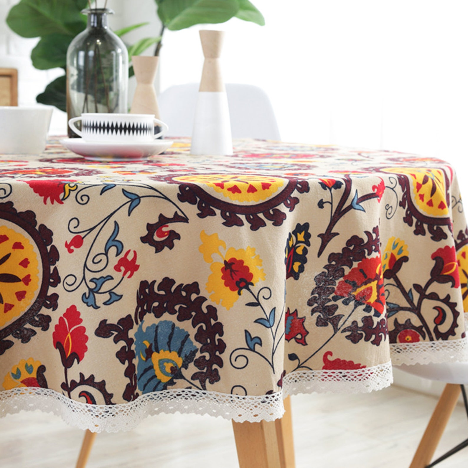 Bohemian Style TableclothsLinen Lace Table Cloth for Dinner | Etsy