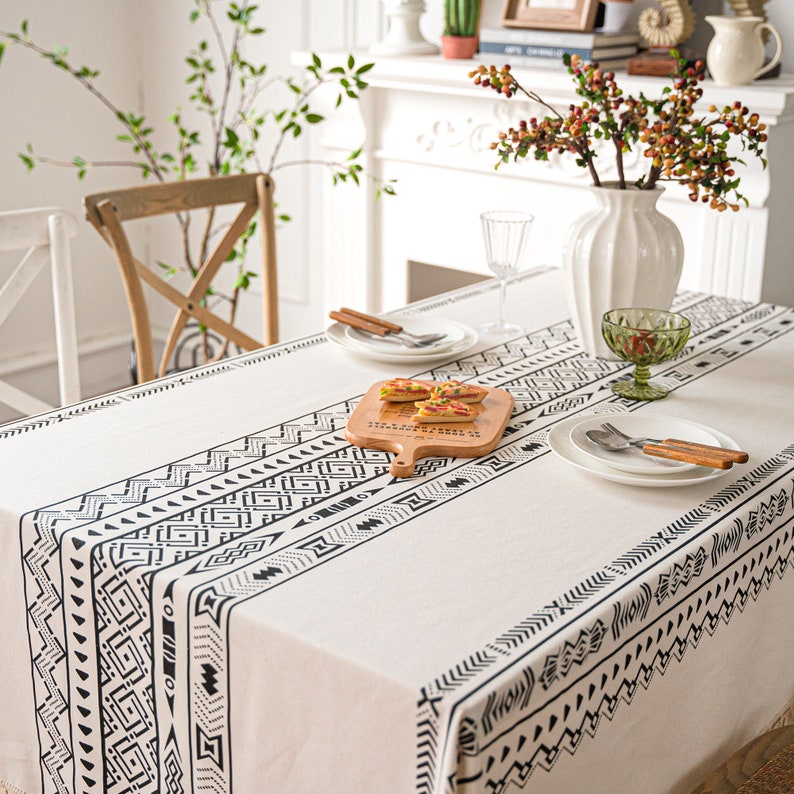 Boho Tablecloths Striped Embroidered Linen Tablecloths Table Etsy