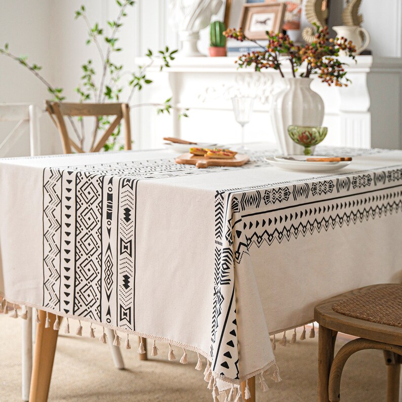 Boho Tablecloths Striped Embroidered Linen Tablecloths Table - Etsy
