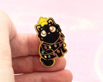 Meme Cat Pin | Christmas Tree Cat Enamel Pin | Kitty Hard Enamel Pin | Pin Collection | Kawaii Aesthetic Birthday Gift | Christmas Present