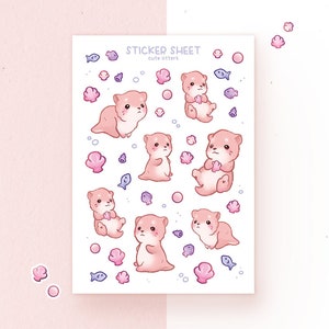 Cute Kawaii Stickers, Cute Sticker Sheets, Yellow Stickers, Pink