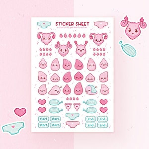 Cuterus Period Tracker Stickers | A6 Matte & Glossy Sticker Sheet | Menstrual Cycle Vinyl Sticker Sheet | Journaling | Miamouz