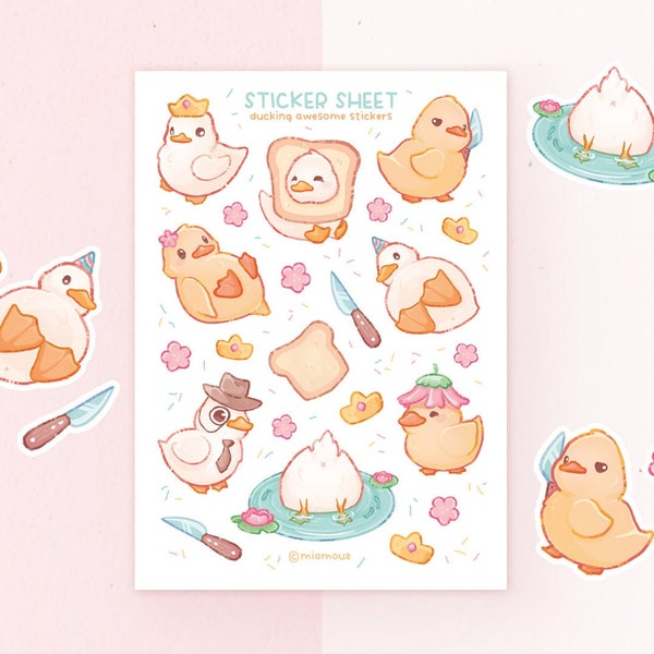 Ducking Awesome Stickers | A6 Matter or Glossy Sticker Sheet | Duck Vinyl Sticker Sheet | Journaling | Children Illustration