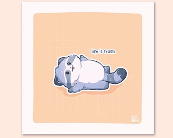 Life Is Trash 15x15 Art Print | Racoon Pastel Square Art Print | Greeting Card | Premium Linen Cardboard | Home Decor | Wall Art | Miamouz