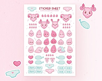 Cuterus Period Tracker Stickers | A6 Matte & Glossy Sticker Sheet | Menstrual Cycle Vinyl Sticker Sheet | Journaling | Miamouz