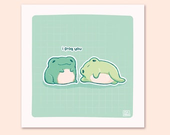 I Frog You 15x15 Art Print | Pastel Square Art Print | Greeting Card | Premium Linen Cardboard | Home Decor | Wall Art | Miamouz