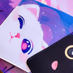 Black Blep Cat Mouse Pads | Desk Mat | Kawaii Mousepad | Play Mat | Miamouz
