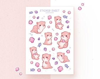 Cute Otters Stickers | A6 matte or glossy Sticker Sheet | Otter Vinyl Sticker Sheet | Journaling | Children Illustration | Miamouz