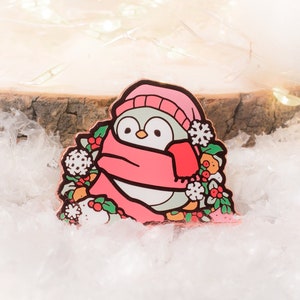 Winter Penguin | Snowy Christmas | Collectors Hard Enamel Pin Badge | Kawaii Aesthetic Birthday Gift for Her | Christmas Present for Him