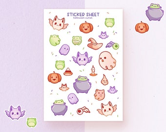 Halloween Cuties Stickers | A6 Matte Sticker Sheet | Pumpkin Ghost Vinyl Sticker Sheet | Journaling | Children Illustration | Miamouz