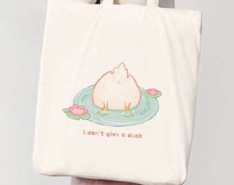 I don't give a duck | Cute Duck Tote Bag 100% Cotton | Shopping Bag | Jute Bag | Art Purse | Duck Lovers | Miamouz