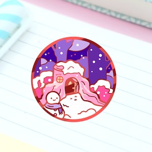 Snow Globe with Cozy House Enamel Pin | Winter Bear Hard Enamel Pin | Cute Art | Kawaii Aesthetic Birthday Gift | Christmas Present