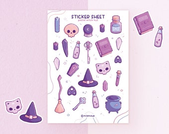 Pastel Witch Hut - A6 Cute Witchcraft matte Vinyl Sticker Sheet for Calendar Journals by Miamouz
