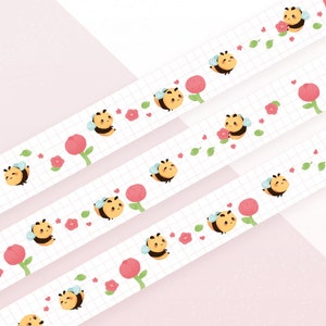 Bee Happy Cute Washi Tape | 10m x 15mm Roll | Masking Tape | Decorative Planner Tape | Kawaii Journal Stationery | Stationery | Miamouz