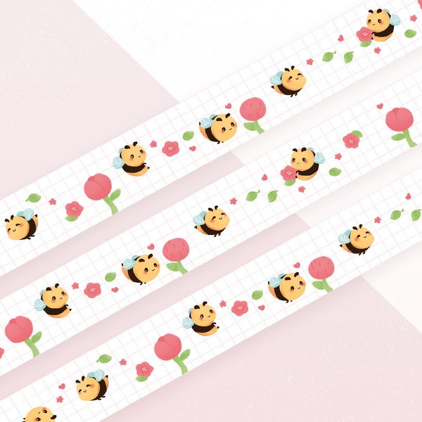 Bee Happy Süßes Washi Tape | 10m x 15mm Rolle | Masking Tape | Dekoratives Planer tape | Kawaii Calendar Journal Briefpapier | Miamouz