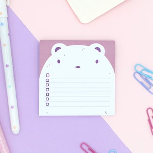 Bear Sticky Notepad | Pastel Stationery | Scrapbooking & Calendar Journal | Birthday Gift | Christmas Present | Miamouz