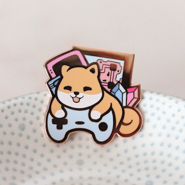 Gaming Shiba Inu | Dog Video Game Controller Hard Enamel Pin | Kawaii Aesthetic Birthday Gift for Her | Christmas Present for Him | Miamouz