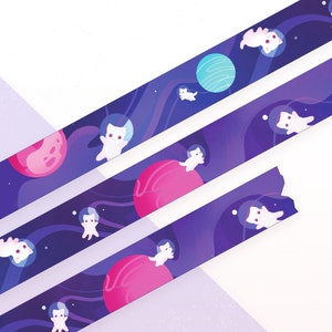 Cats In Space Washi Tape | 10m x 15mm Roll | Artist Masking Tape | Decorative Planner Tape | Kawaii Calendar Journal Stationery | Miamouz