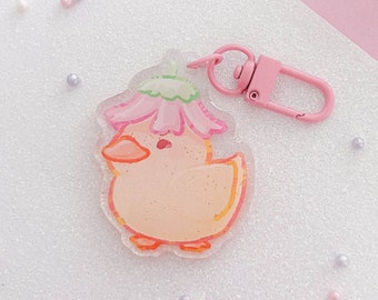 Flower Head Duck Acrylic Keychain | Cute Animal Art | Duckling Key Charm | Aesthetic Birthday Gift for Her | Christmas Present | Miamouz