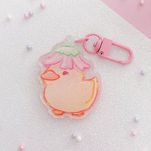 Flower Head Duck Acrylic Keychain | Cute Animal Art | Duckling Key Charm | Aesthetic Birthday Gift for Her | Christmas Present | Miamouz
