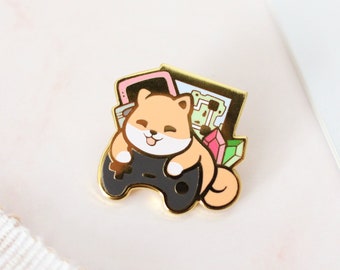 Gaming Shiba Inu | Dog Video Game Controller Hard Enamel Pin | Kawaii Aesthetic Birthday Gift for Her | Christmas Present for Him | Miamouz