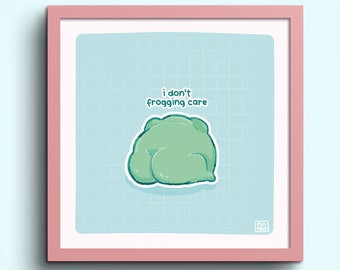 I Don't Frogging Care 15x15 Art Print | Pastel Square Art Print | Greeting Card | Premium Linen Cardboard | Home Decor | Wall Art | Miamouz