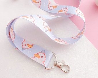 Party Duck Himmelblaues Lanyard | 90cm x 25mm | Pink Aesthetic | Süßes Kunst Schlüsselband | Convention Artist Alley | Kawaii Accessoires