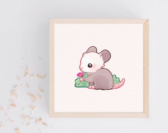 Opossum 14,8x14,8cm Kunstdruck | Pastell A6 Kunstdruck | Premium Leinenkarton | Dekoration für Zuhause | Wandkunst | Design von Miamouz