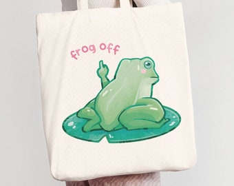 Frog Off | Cute Duck Tote Bag 100% Cotton | Shopping Bag | Jute Bag | Art Purse | Duck Lovers | Miamouz