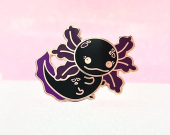 Black Axolotl Pin | Rosegold Hard Enamel Pin | Kawaii Pin Badge | Aesthetic Birthday Gift for Her | Christmas Present for Him | Miamouz