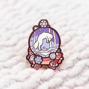 Arctic Fox Enamel Pin | Fox Playing in Snow Globe Hard Enamel Pin | Kawaii Birthday Gift | Christmas Present | Miamouz