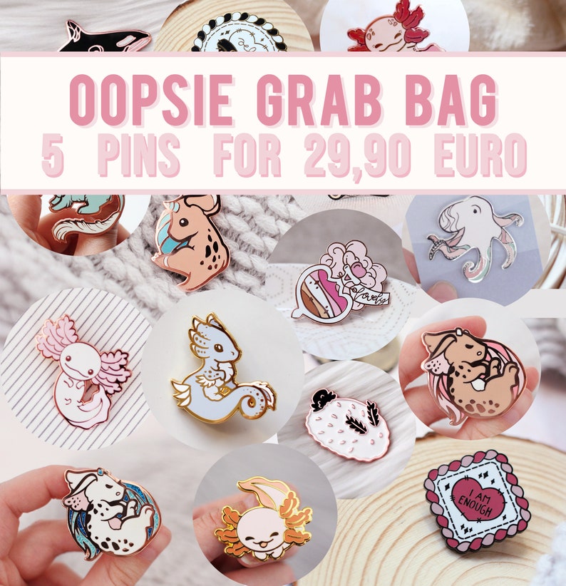 5 Enamel Pins Oopsie Bag Mystery Grab Bag Lucky Bag B-Grade Pins Surprise Gift Miamouz Soft Hard Enamel Pins image 1