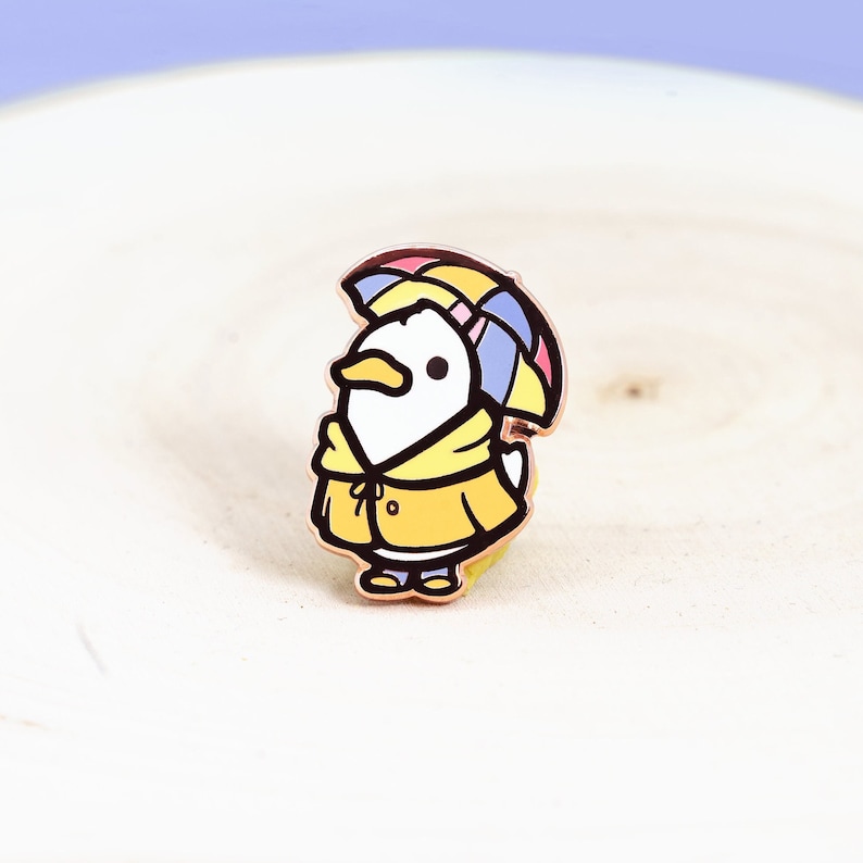 Duck in Raincoat Enamel Pin | Cute Adventurer Hard Enamel Pin | Duckling Umbrella Art | Kawaii Aesthetic Birthday Gift | Christmas Present