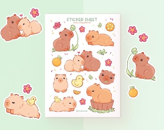 Cozy Capybaras | A6 Matte Sticker Sheet | Capybara Stickers | Capy Planner Stickers | Kawaii Guinea Pig Stickersheet | Vinyl Sticker Sheet