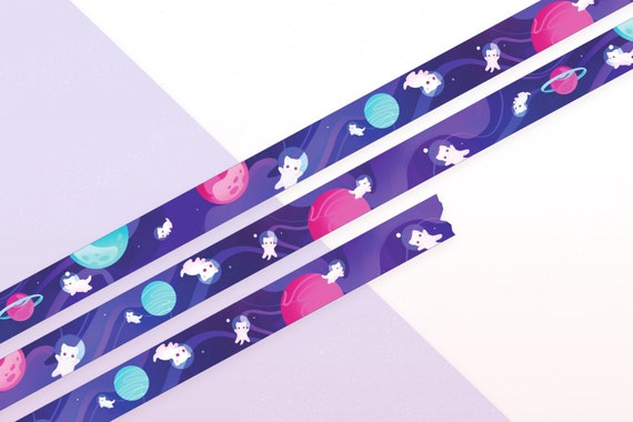 Cats In Space Washi Tape | 10m x 15mm Roll | Artist Masking Tape | Decorative Planner Tape | Kawaii Calendar Journal Stationery | Miamouz