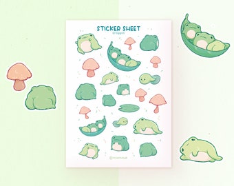 Froggos Stickers | A6 Matte Sticker Sheet | Frog Sticker | Cute Vinyl Sticker Sheet | Journaling | Children Illustration