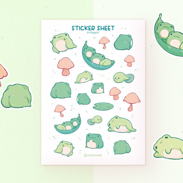 Froggos Stickers | A6 Matte Sticker Sheet | Frog Sticker | Cute Vinyl Sticker Sheet | Journaling | Children Illustration