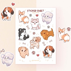 Dog Friends | A6 Matte Sticker Sheet | Corgi Dachshund Husky Beagle Poodle Labrador Border Collie Sticker | Vinyl Sticker Sheet | Journaling
