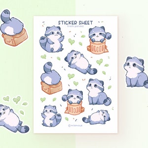 Trash Pandas Stickers | A6 Matte Sticker Sheet | Racoon Sticker | Cute Vinyl Sticker Sheet | Journaling | Children Illustration