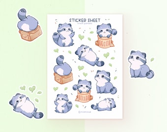 Trash Pandas Stickers | A6 Matte Sticker Sheet | Racoon Sticker | Cute Vinyl Sticker Sheet | Journaling | Children Illustration